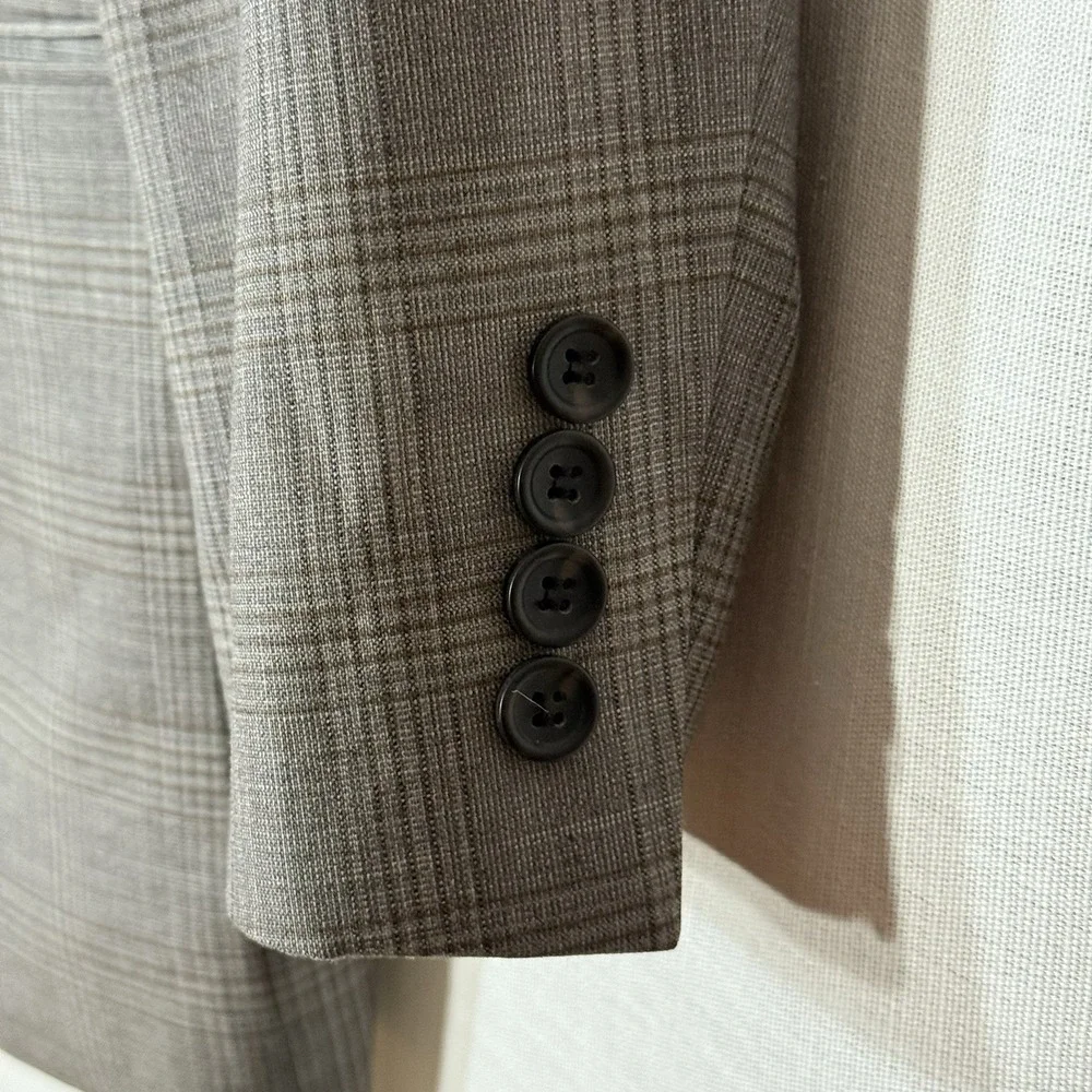 Joseph Abboud 42S Gray Brown Glen Plaid Wool Blazer Lanificio TG‎ di Fabio Italy